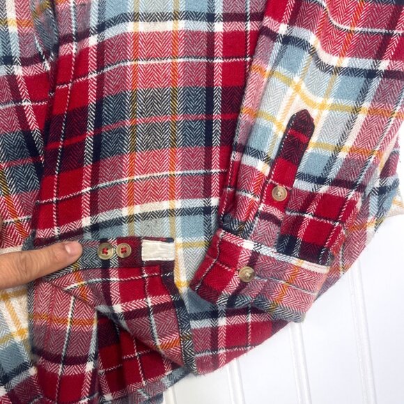 AEO | Flannel Shirt Red Plaid Multi-Color Soft Cotton Long Sleeve Medium - Picture 6 of 13
